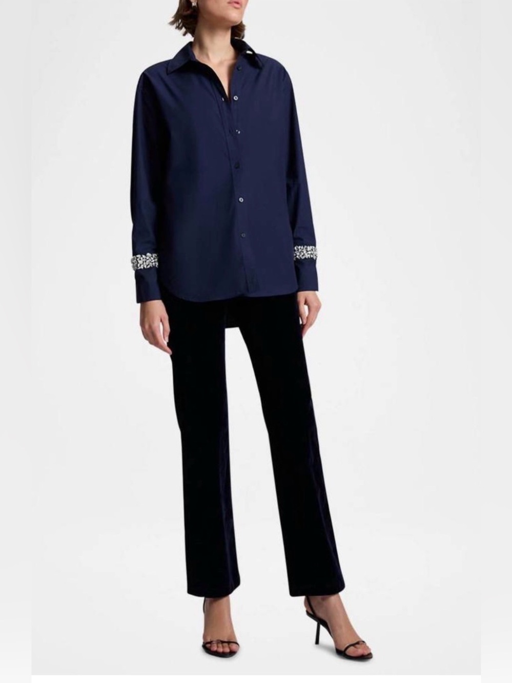 A.L.C. Navy Button-Down Shirt with Jeweled Cuffs